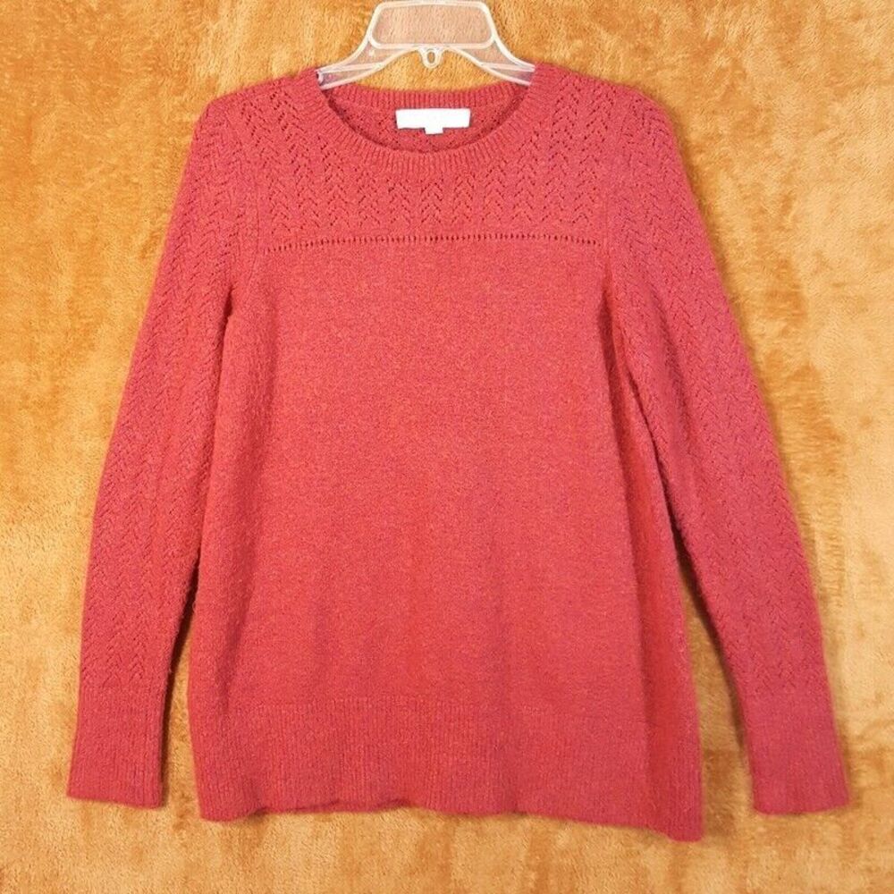 ANN TAYLOR LOFT Womens Sweater Small Red Pullover Soft Knit Arrow Cozy